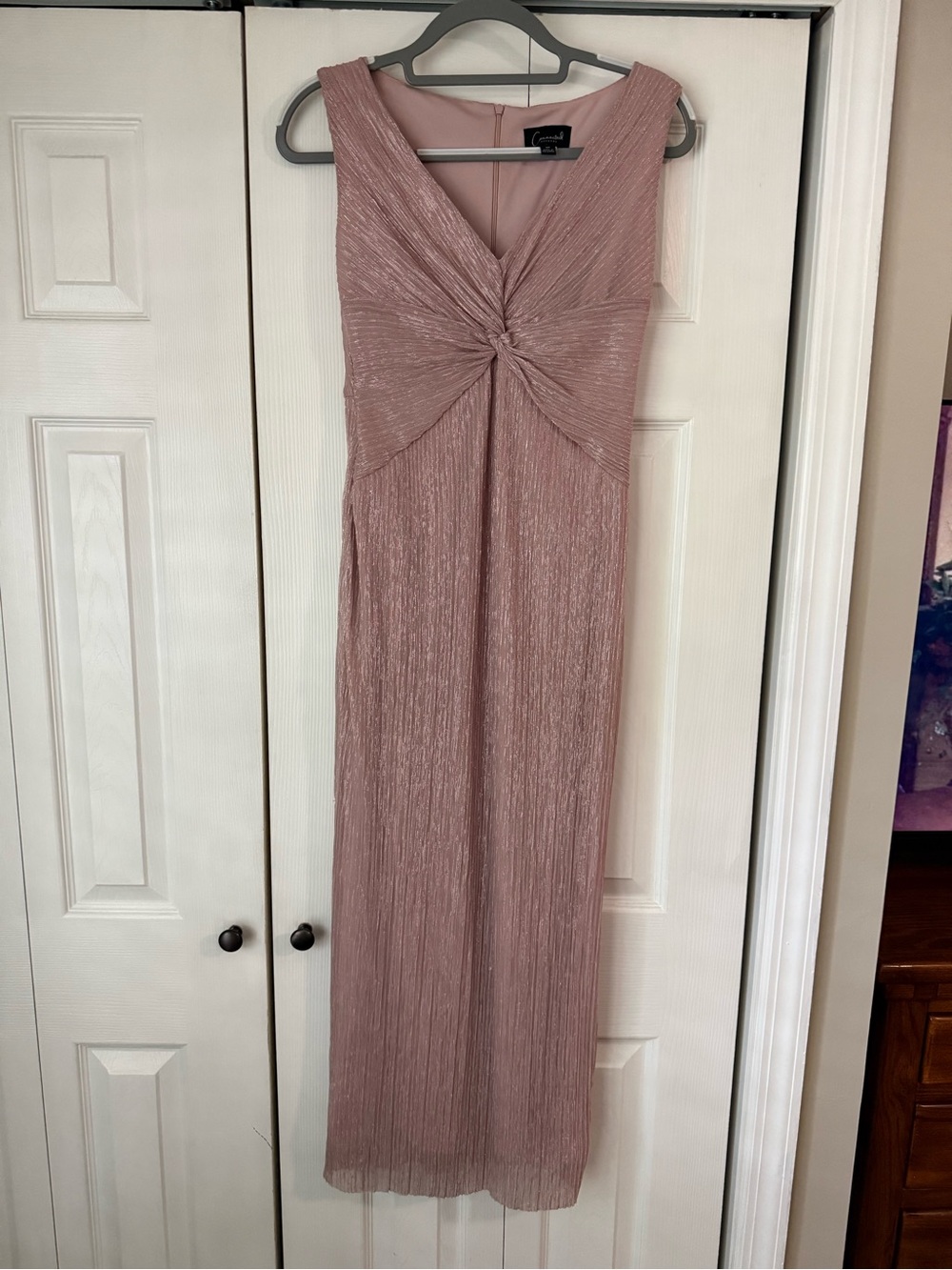 connected apparel Dusty Rose Metallic Knot-Front Maxi Dress